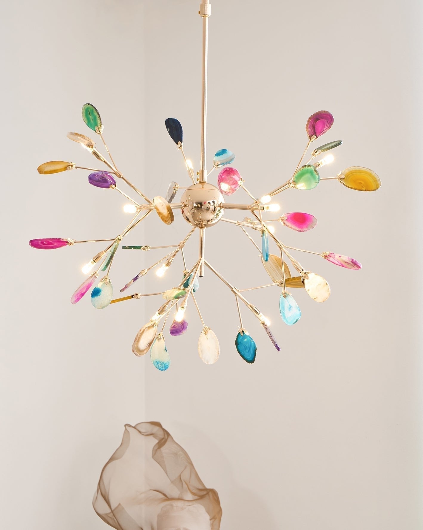 Lustra Lustre Feuille Colorée Bras Dorés