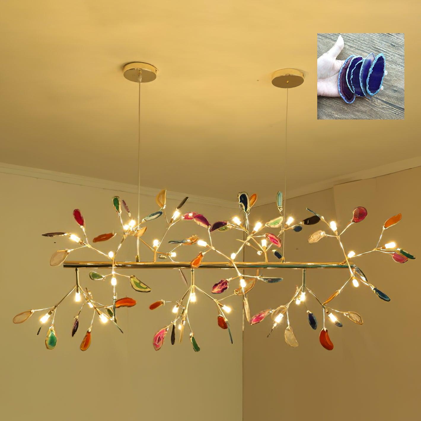 Lustra Lustre Feuille Colorée Bras Dorés
