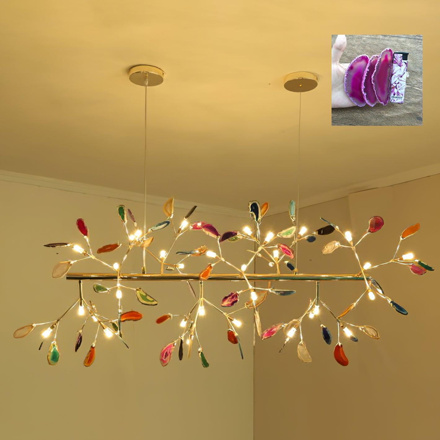 Lustra Lustre Feuille Colorée Bras Dorés