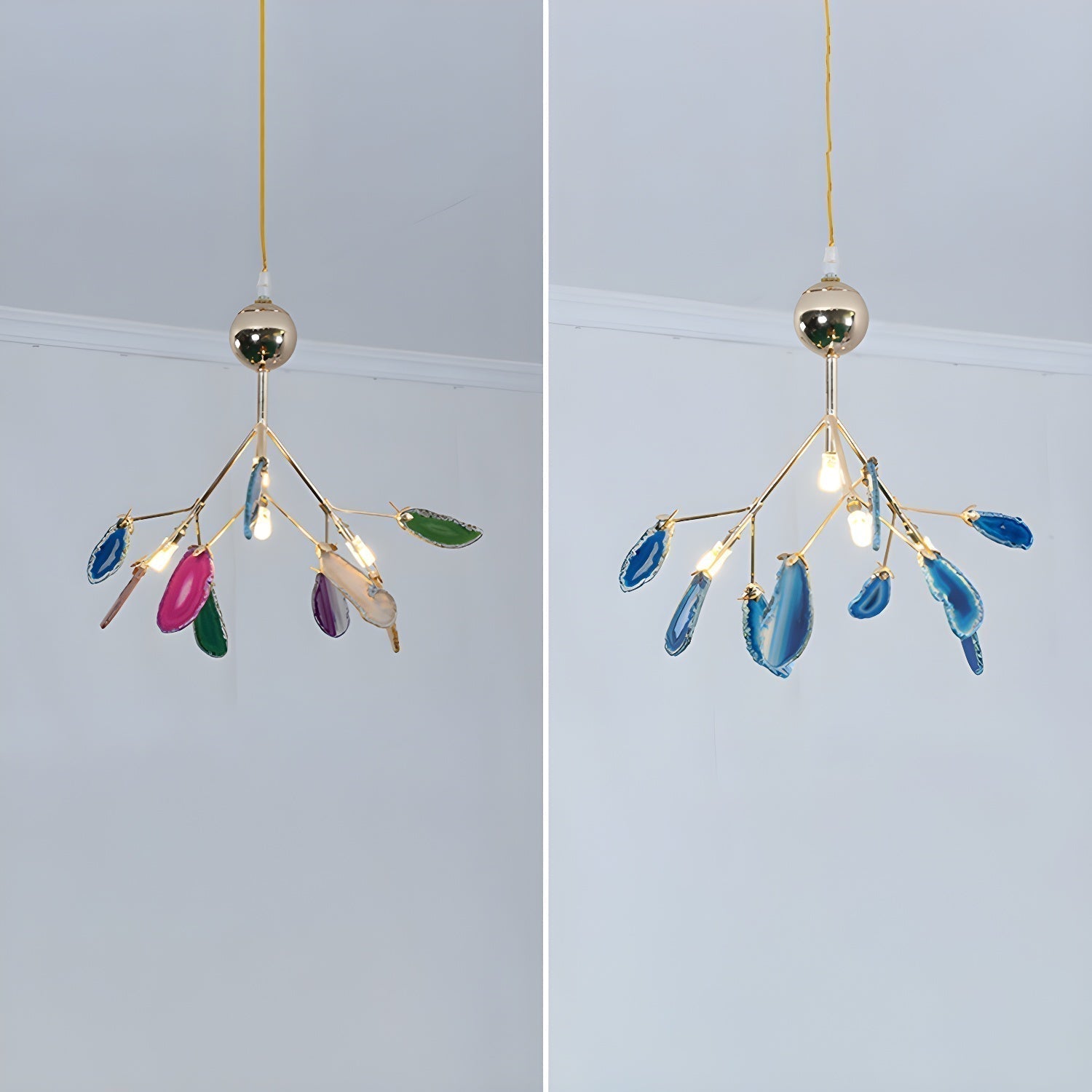 Lustra Lustre Feuille Colorée Bras Dorés
