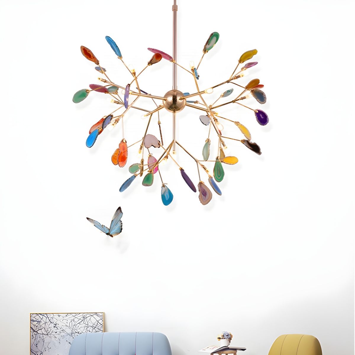 Lustra Lustre Feuille Colorée Bras Dorés