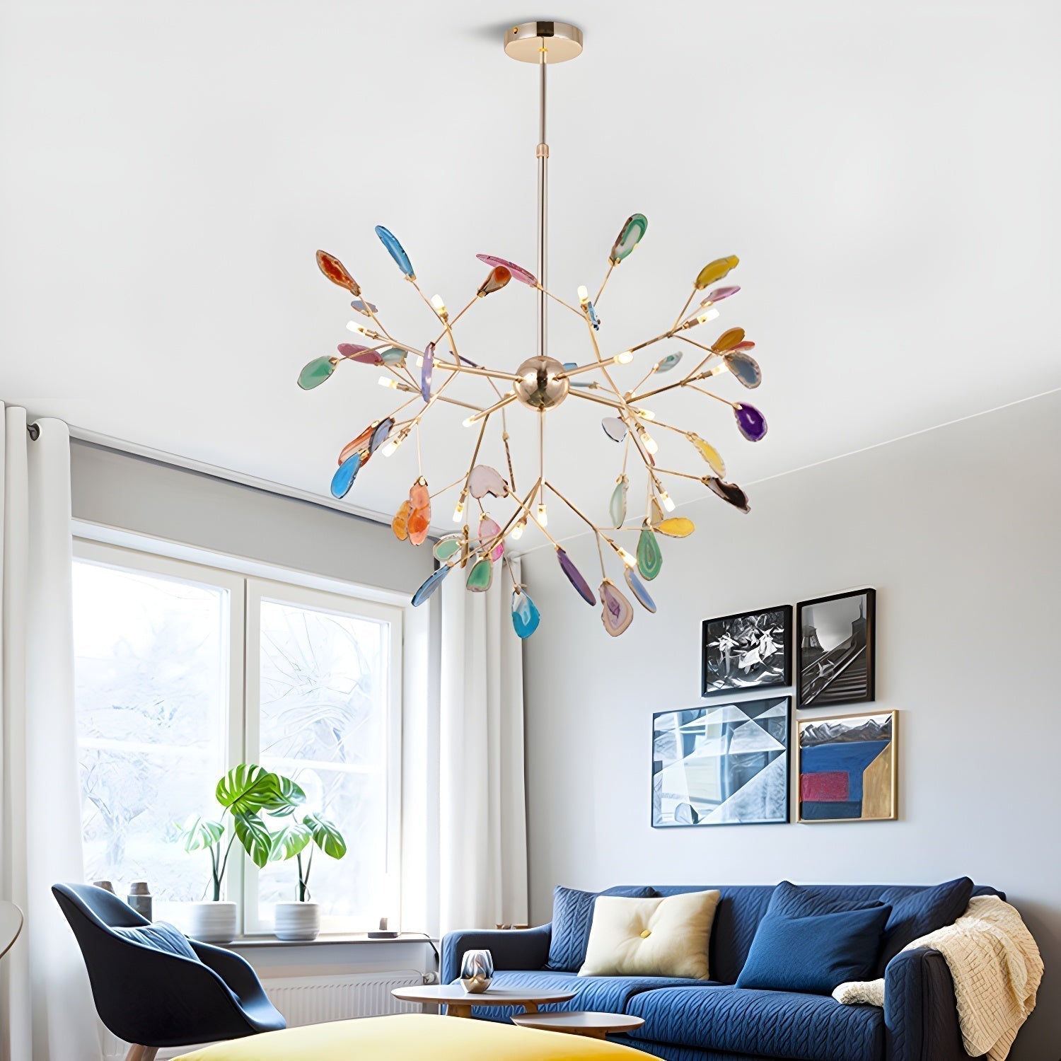 Lustra Lustre Feuille Colorée Bras Dorés