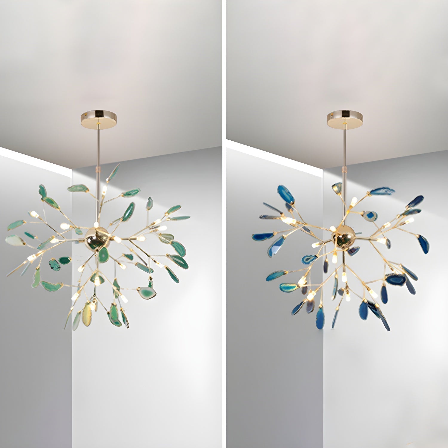 Lustra Lustre Feuille Colorée Bras Dorés