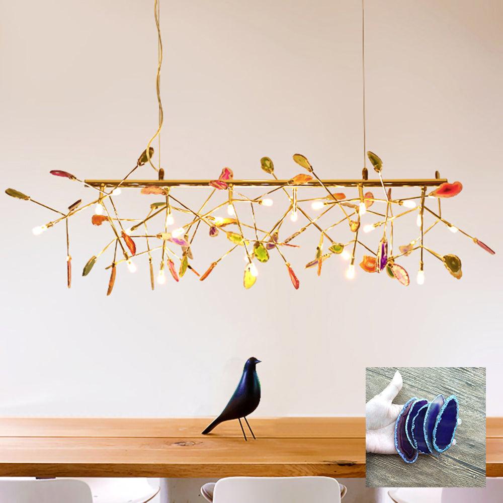 Lustra Lustre Feuille Colorée Bras Dorés