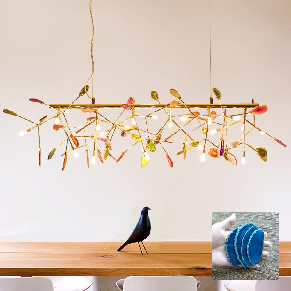 Lustra Lustre Feuille Colorée Bras Dorés