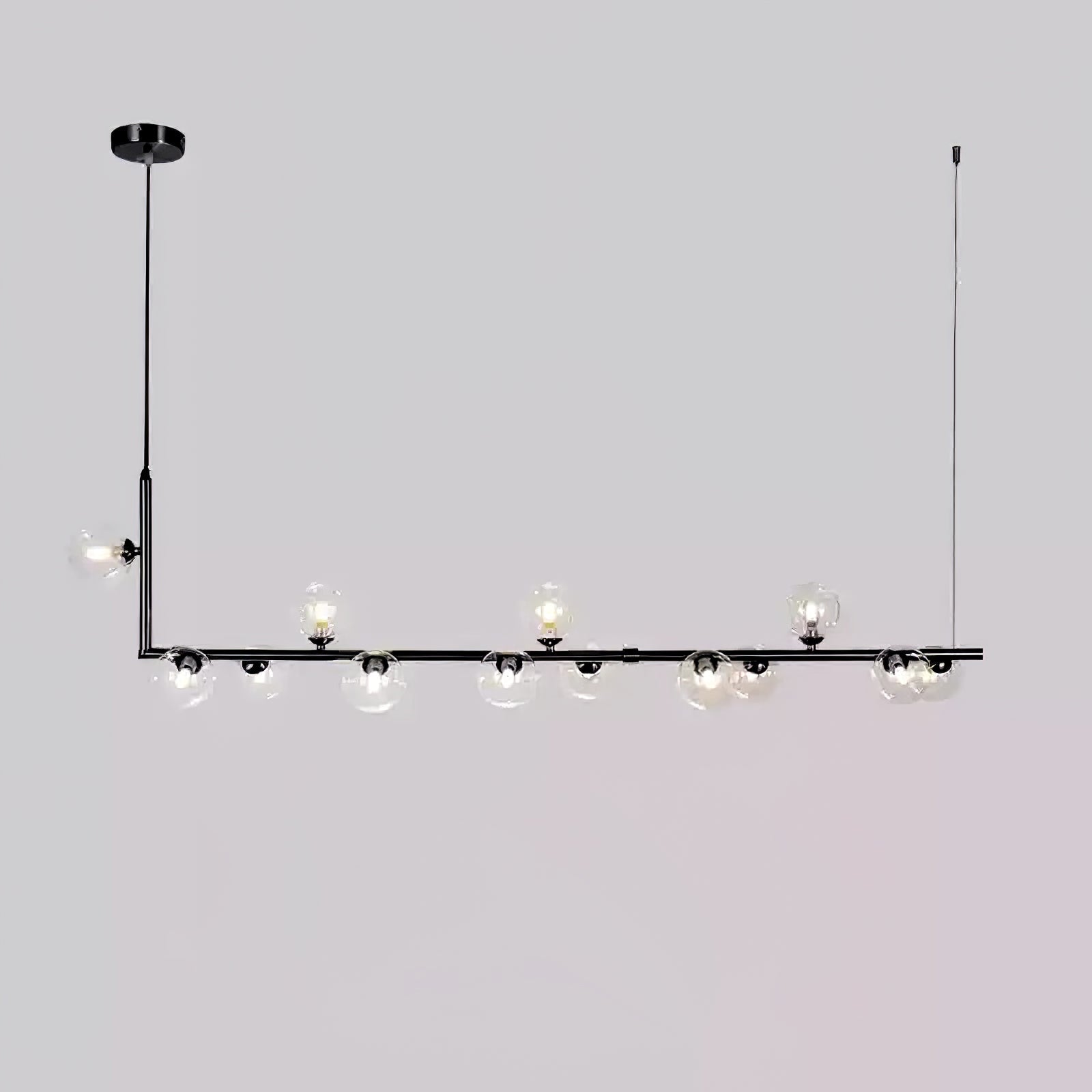 Lustra Lustre en Verre avec Structure en Acier Noir Linéaire