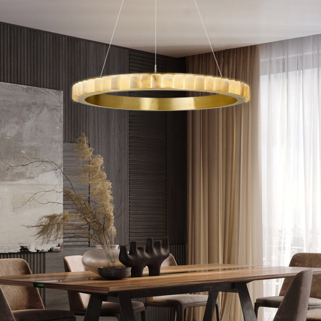Orion Lustre Double Anneau en Albâtre