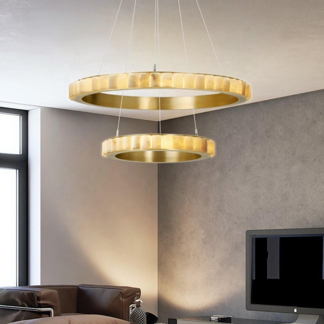 Orion Lustre Double Anneau en Albâtre