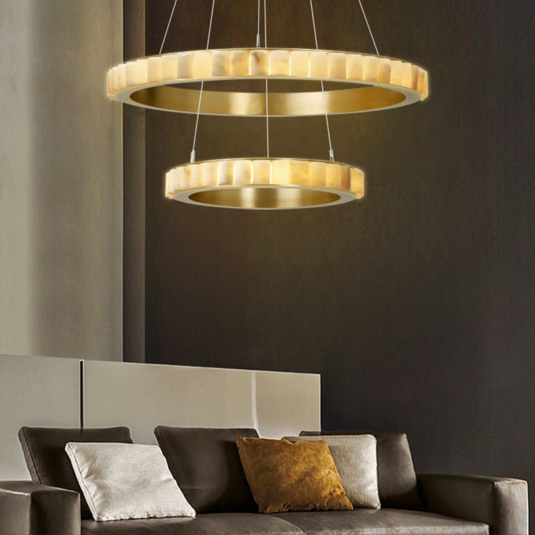 Orion Lustre Double Anneau en Albâtre