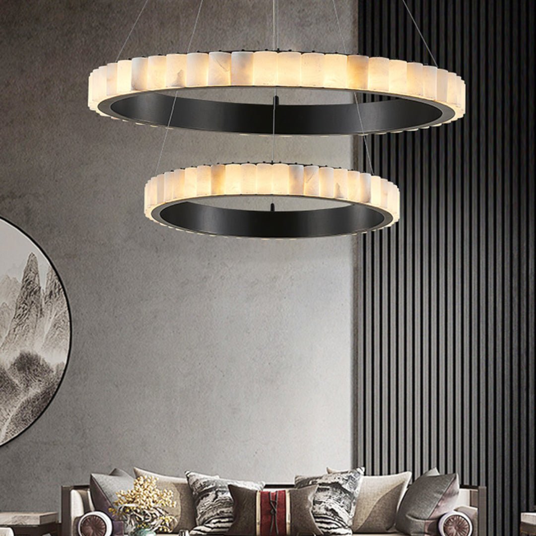 Orion Lustre Double Anneau en Albâtre