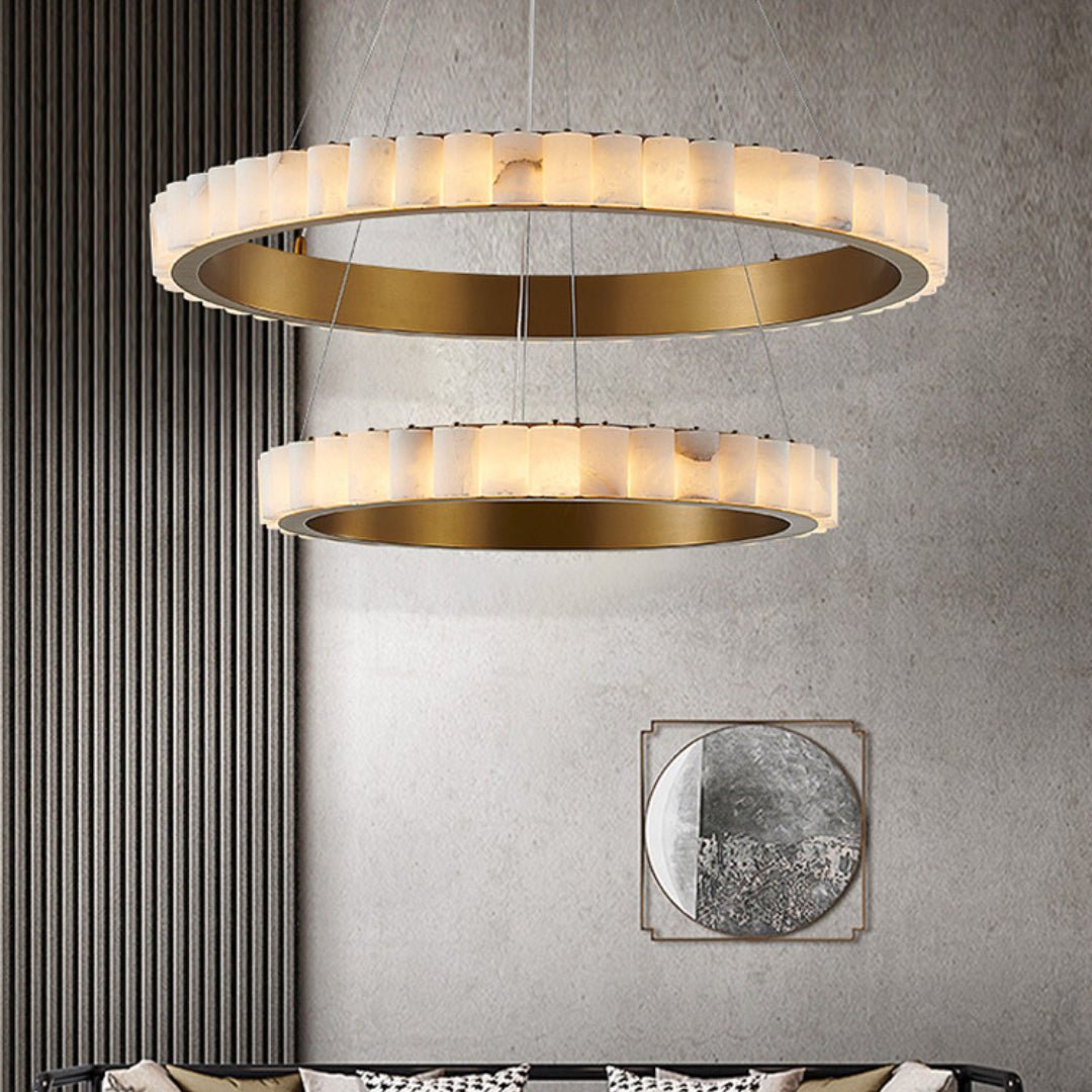 Orion Lustre Double Anneau en Albâtre
