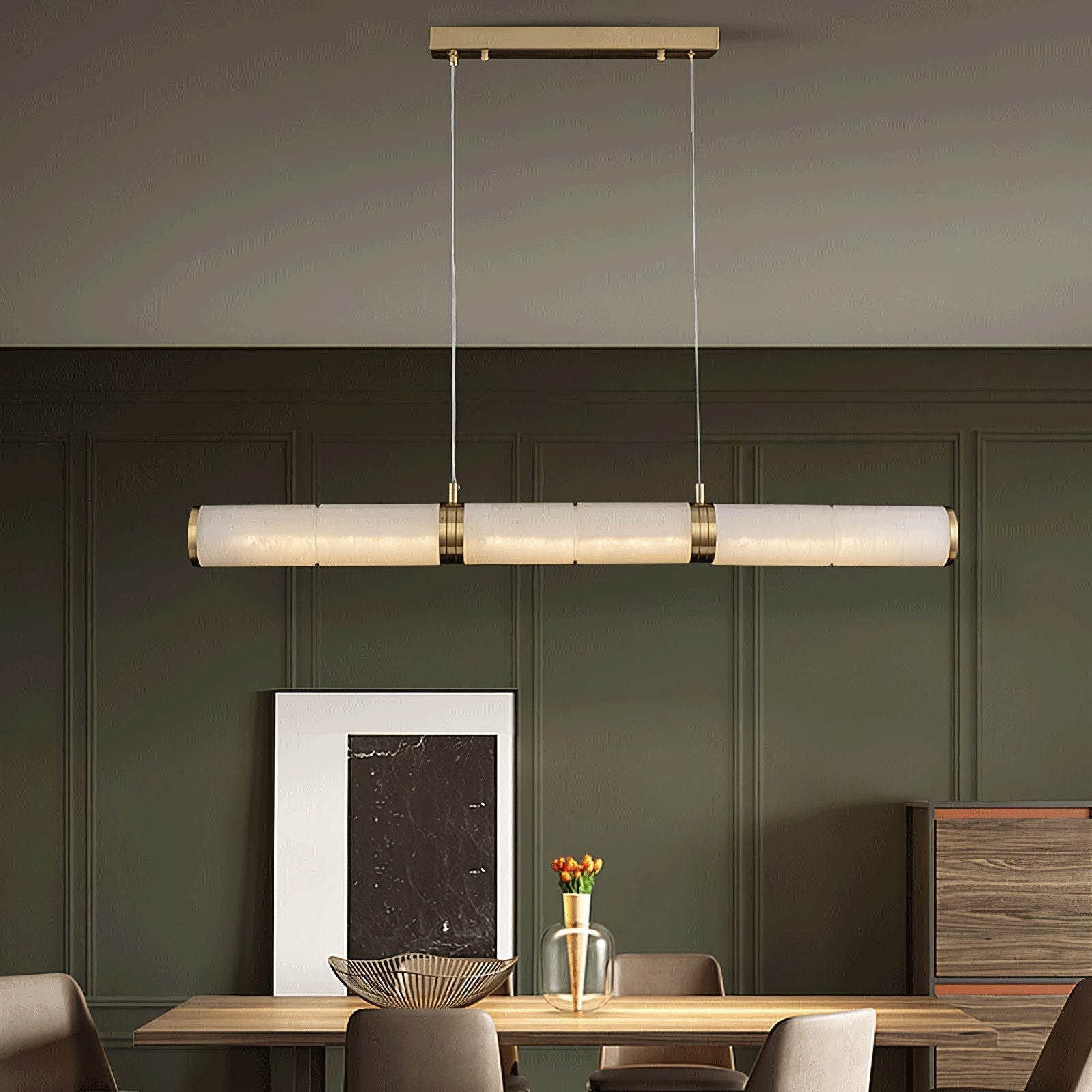 Eira Minimaliste Albâtre Linéaire Pendentif Lumière