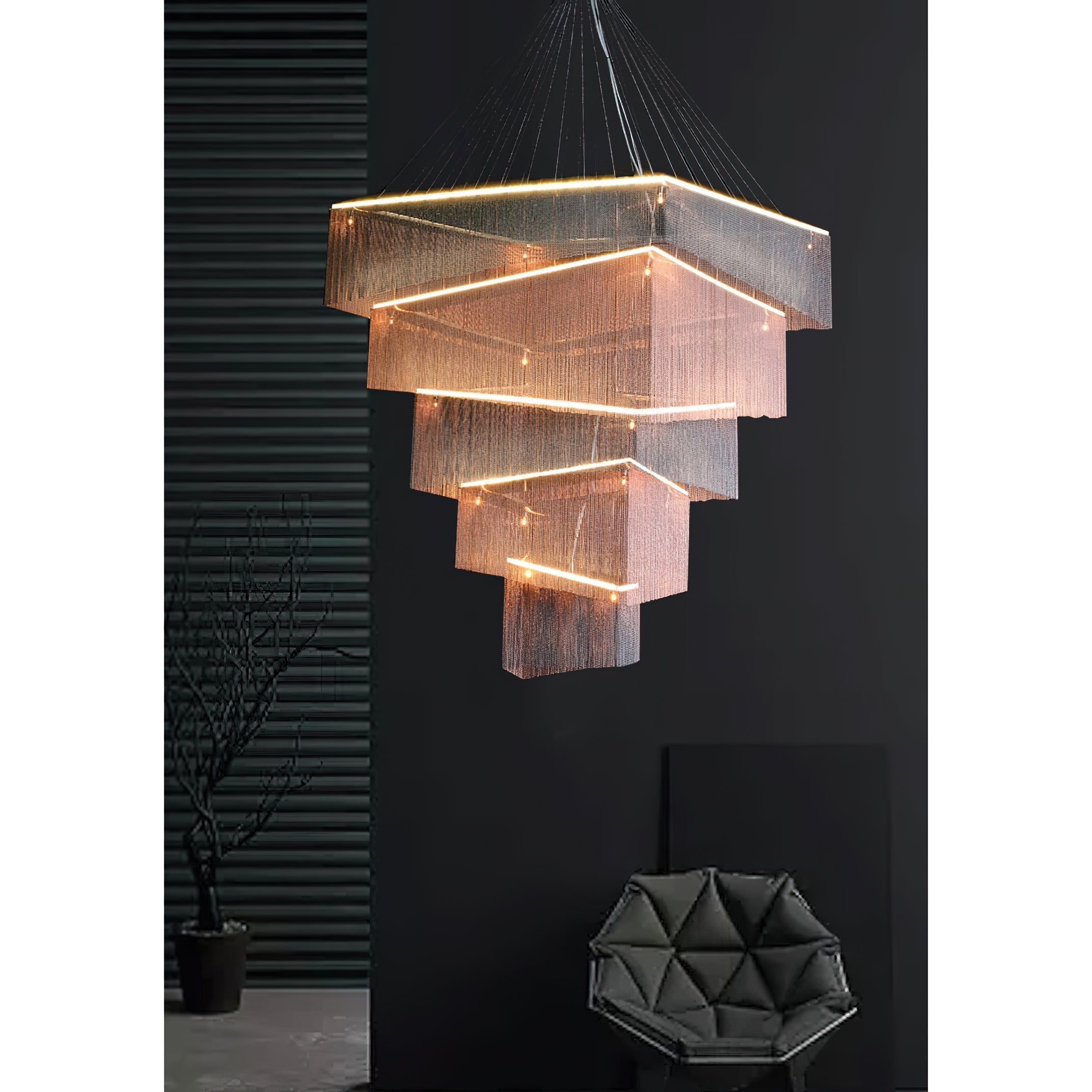 Caeluvyn Lustre Métallique à Chaîne et Franges Postmoderne
