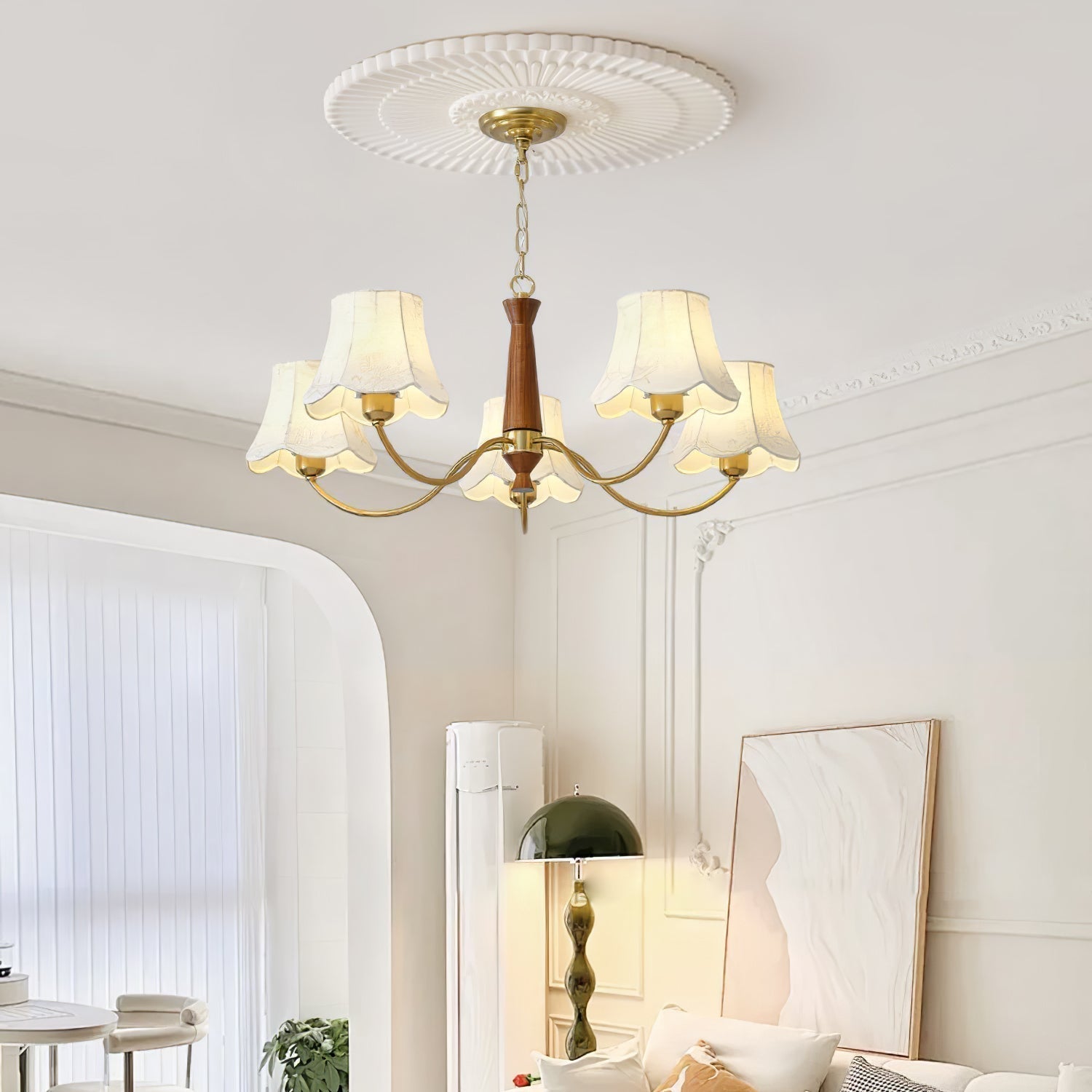 Lustra Lustre Laiton Tissu Bras Courbés