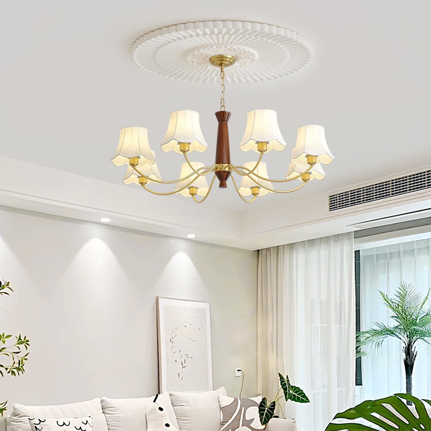 Lustra Lustre Laiton Tissu Bras Courbés