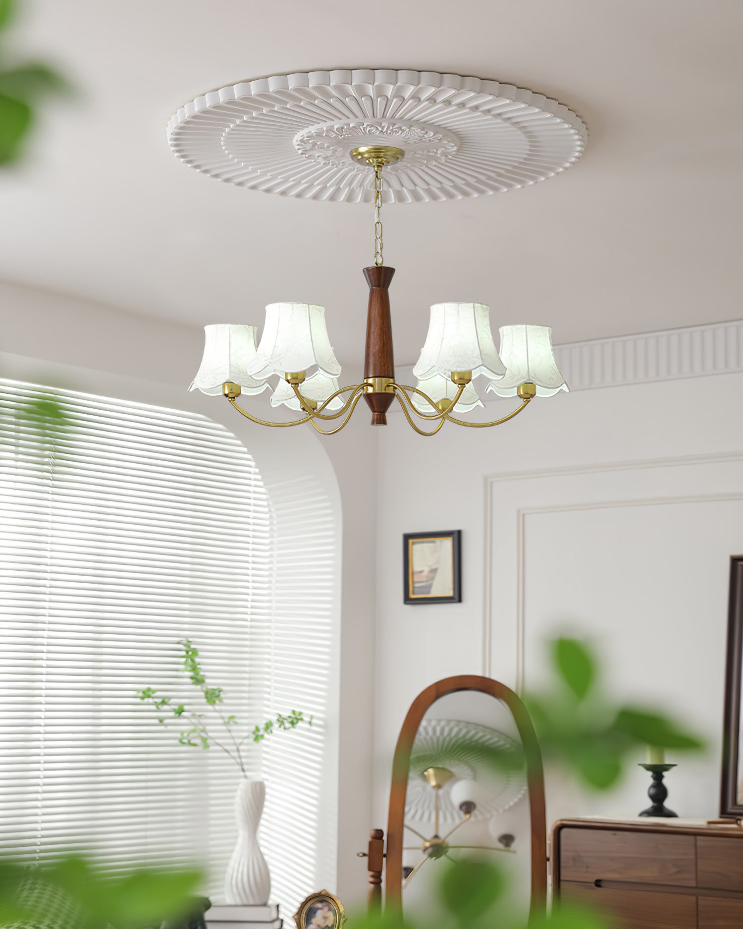 Lustra Lustre Laiton Tissu Bras Courbés