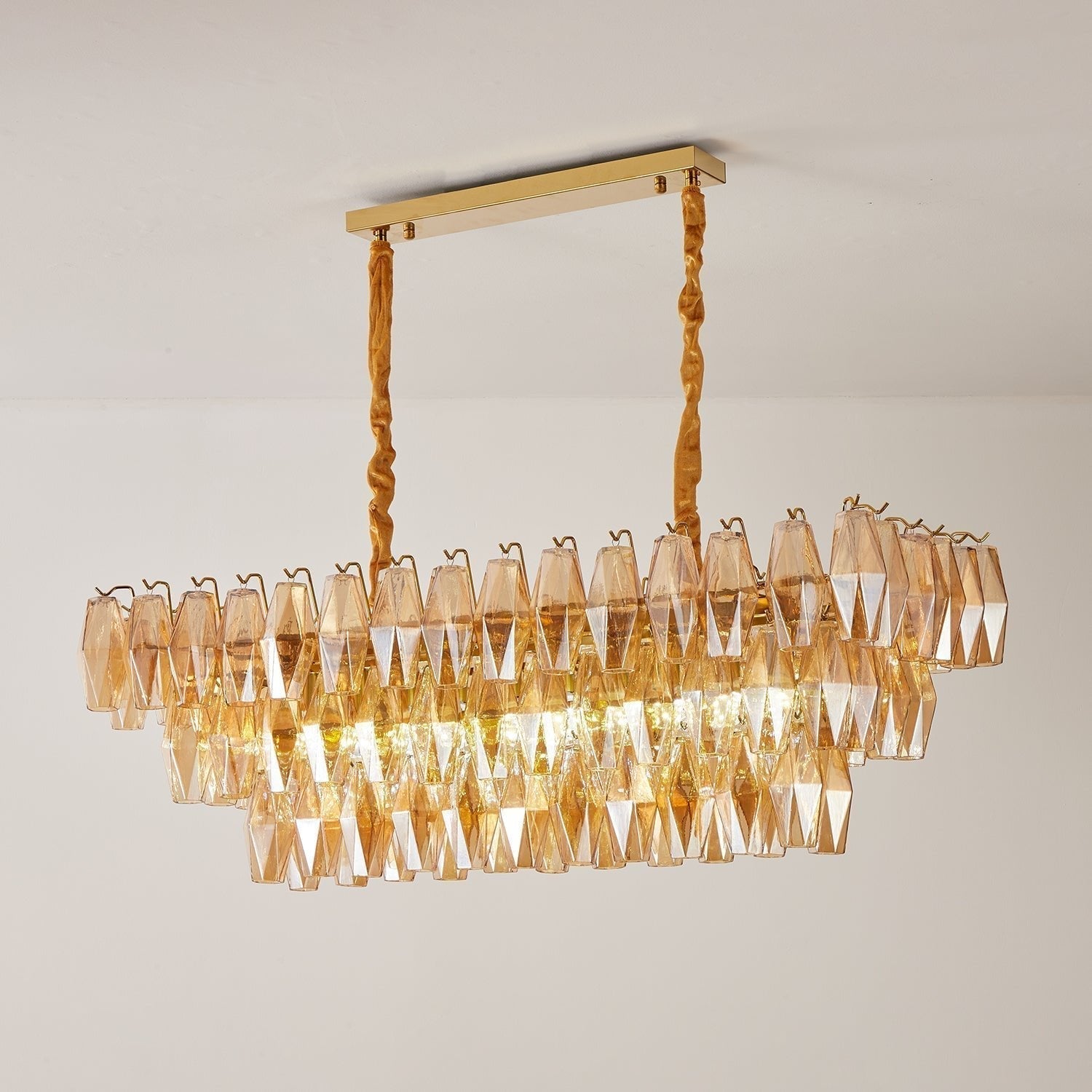 Aurora Lustre Rectangulaire en Verre Prism Ambre Superposé