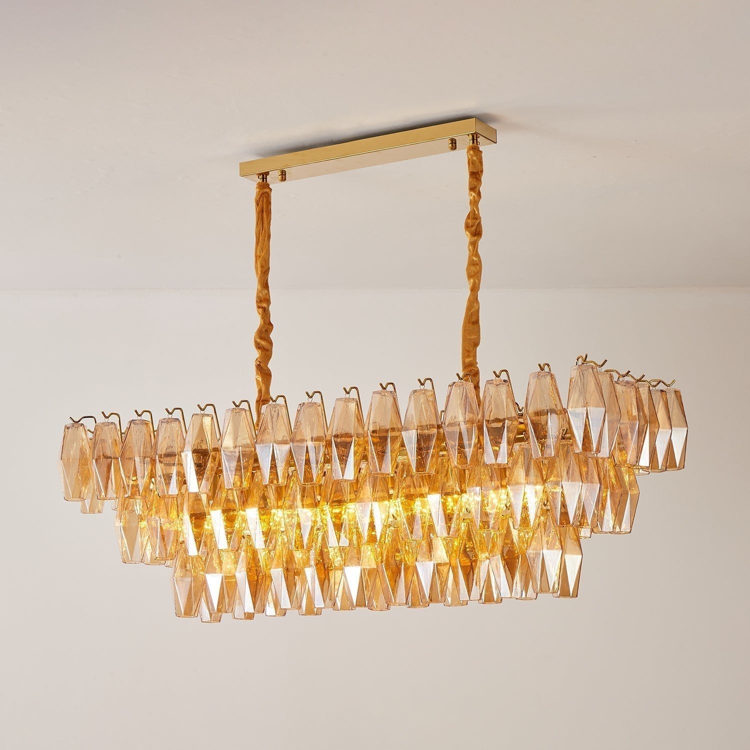 Aurora Lustre Rectangulaire en Verre Prism Ambre Superposé