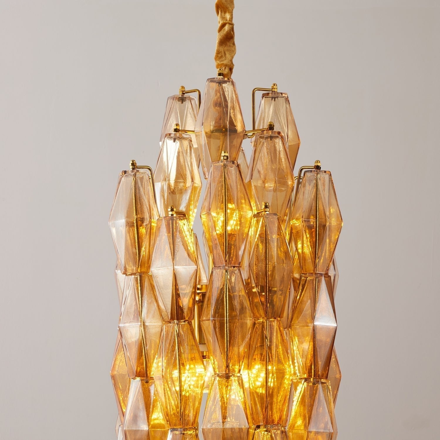 Aurora Lustre Ambre Prisme Long Cascadant Verre