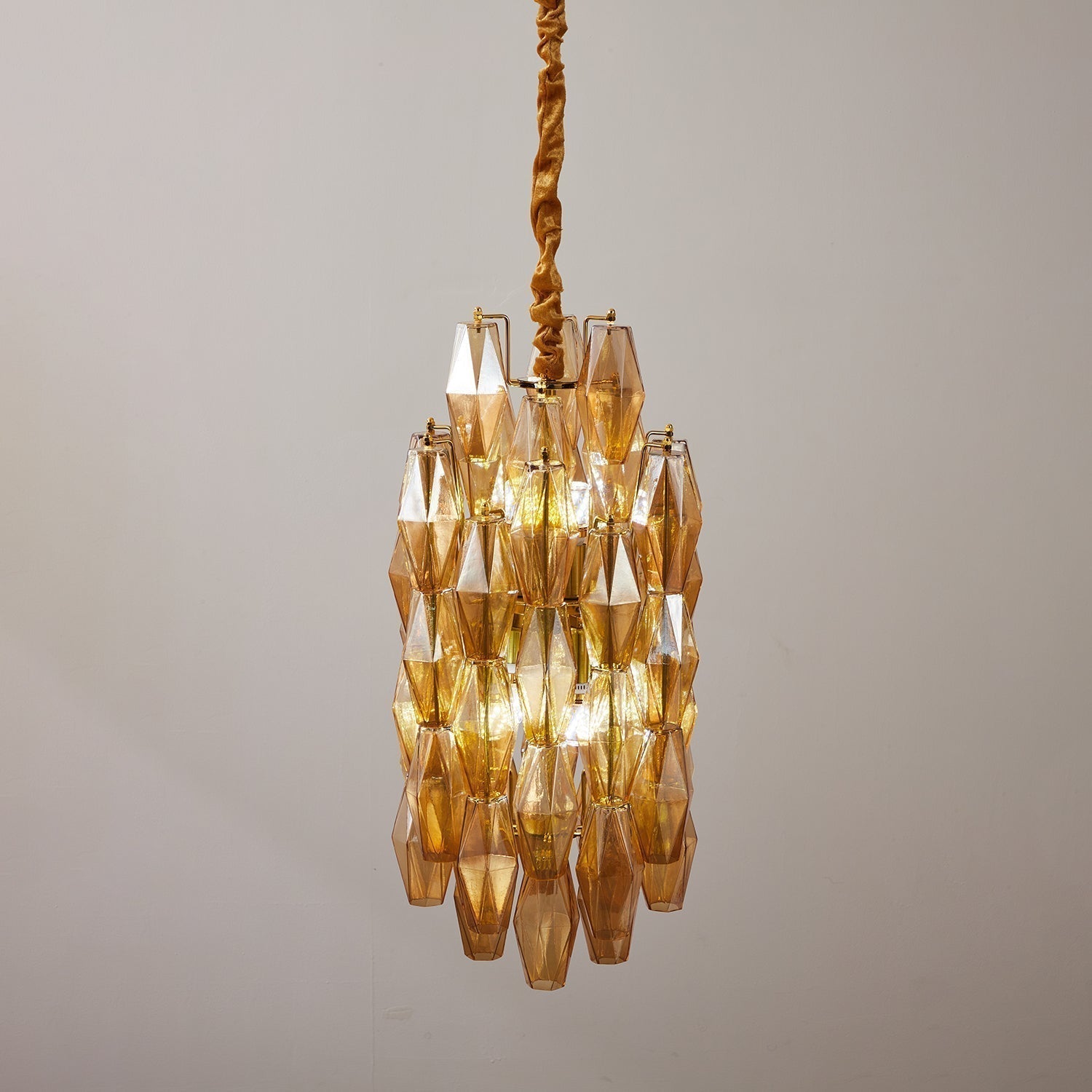 Aurora Lustre Ambre Prisme Long Cascadant Verre