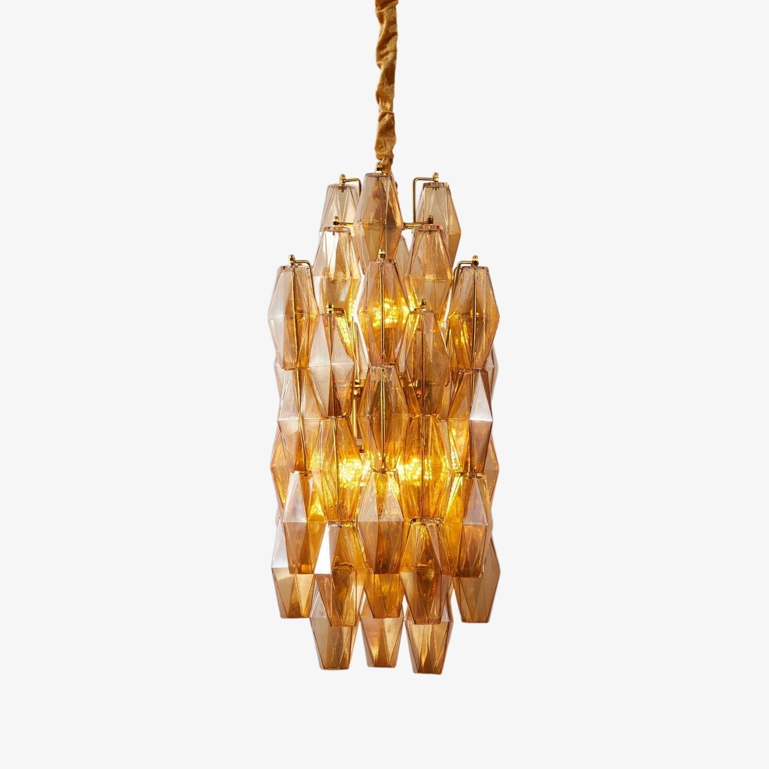 Aurora Lustre Ambre Prisme Long Cascadant Verre