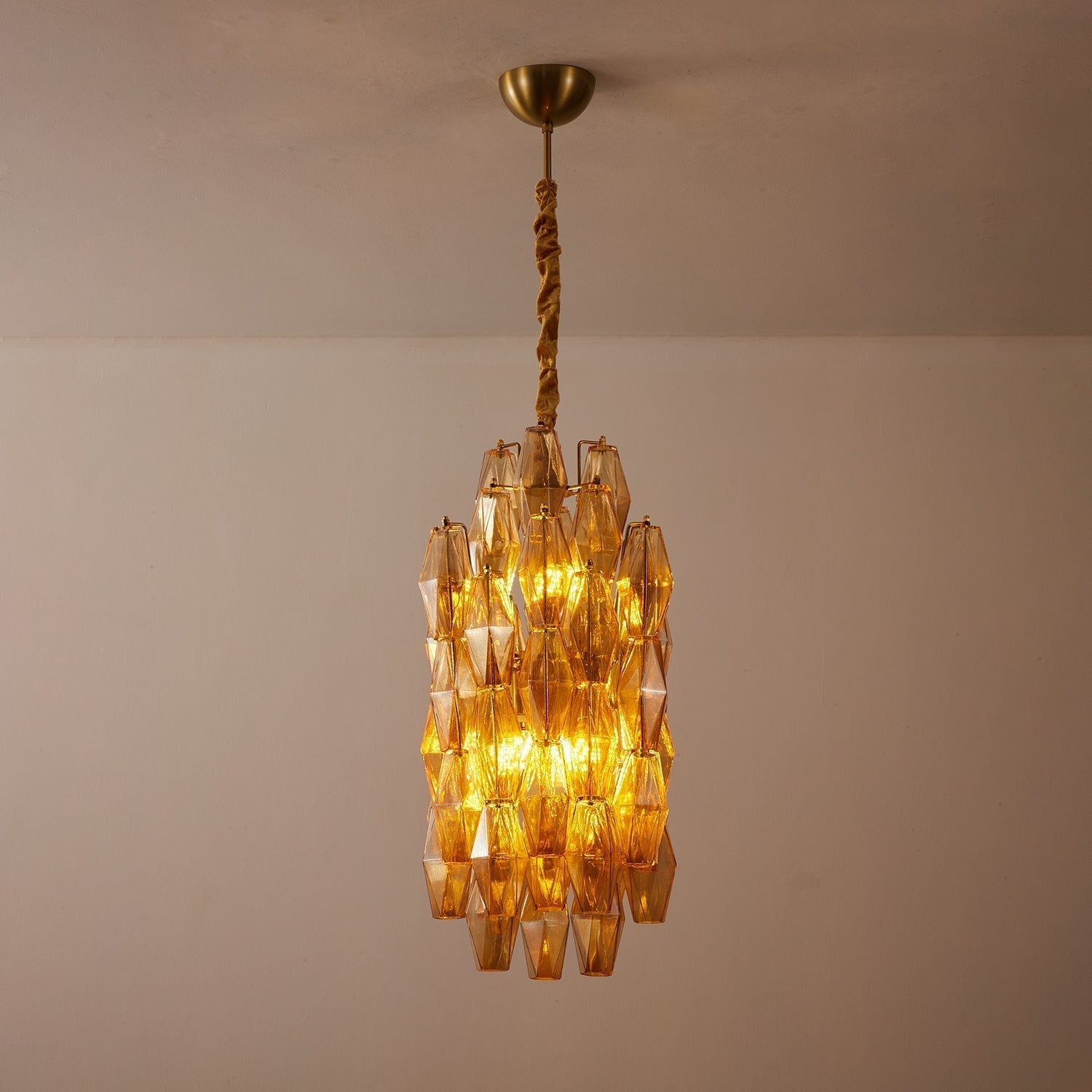 Aurora Lustre Ambre Prisme Long Cascadant Verre