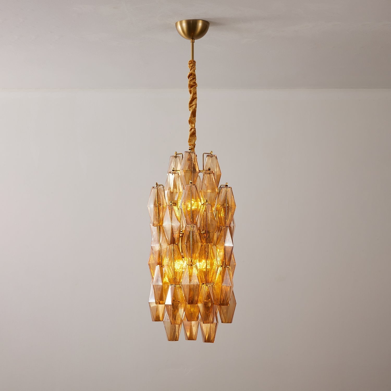 Aurora Lustre Ambre Prisme Long Cascadant Verre