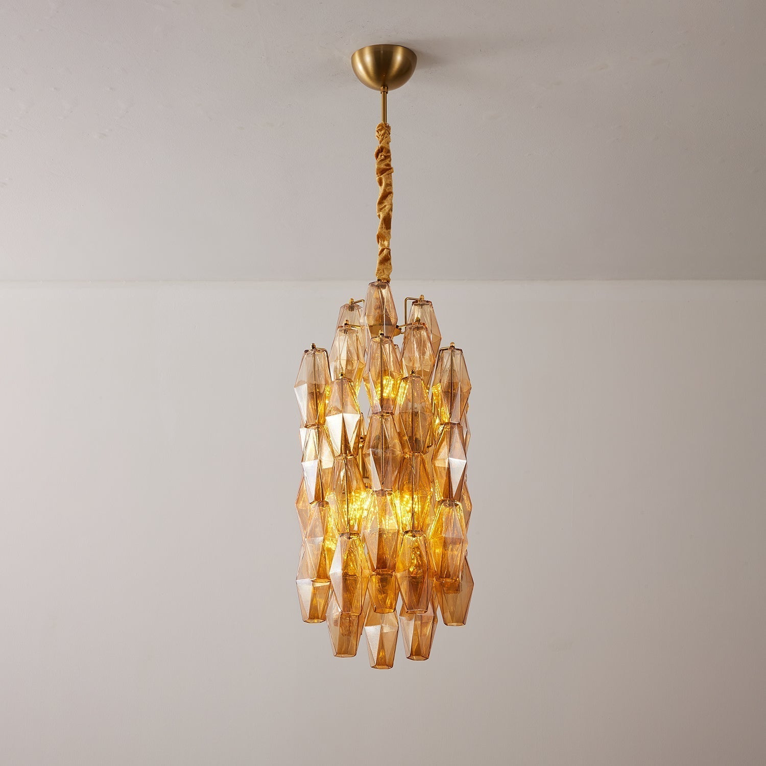 Aurora Lustre Ambre Prisme Long Cascadant Verre