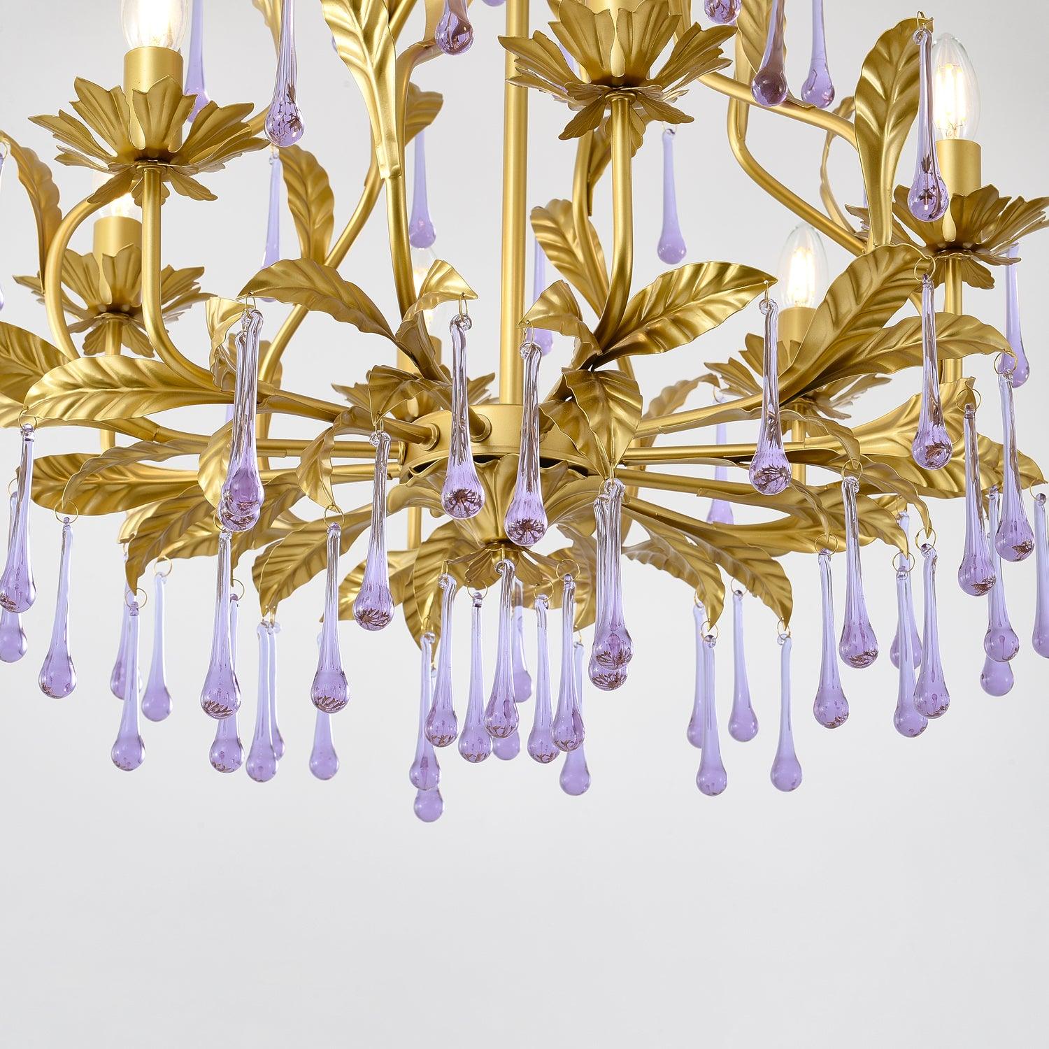 Lustra Suspension Lampe Gouttes et Feuilles Dorées