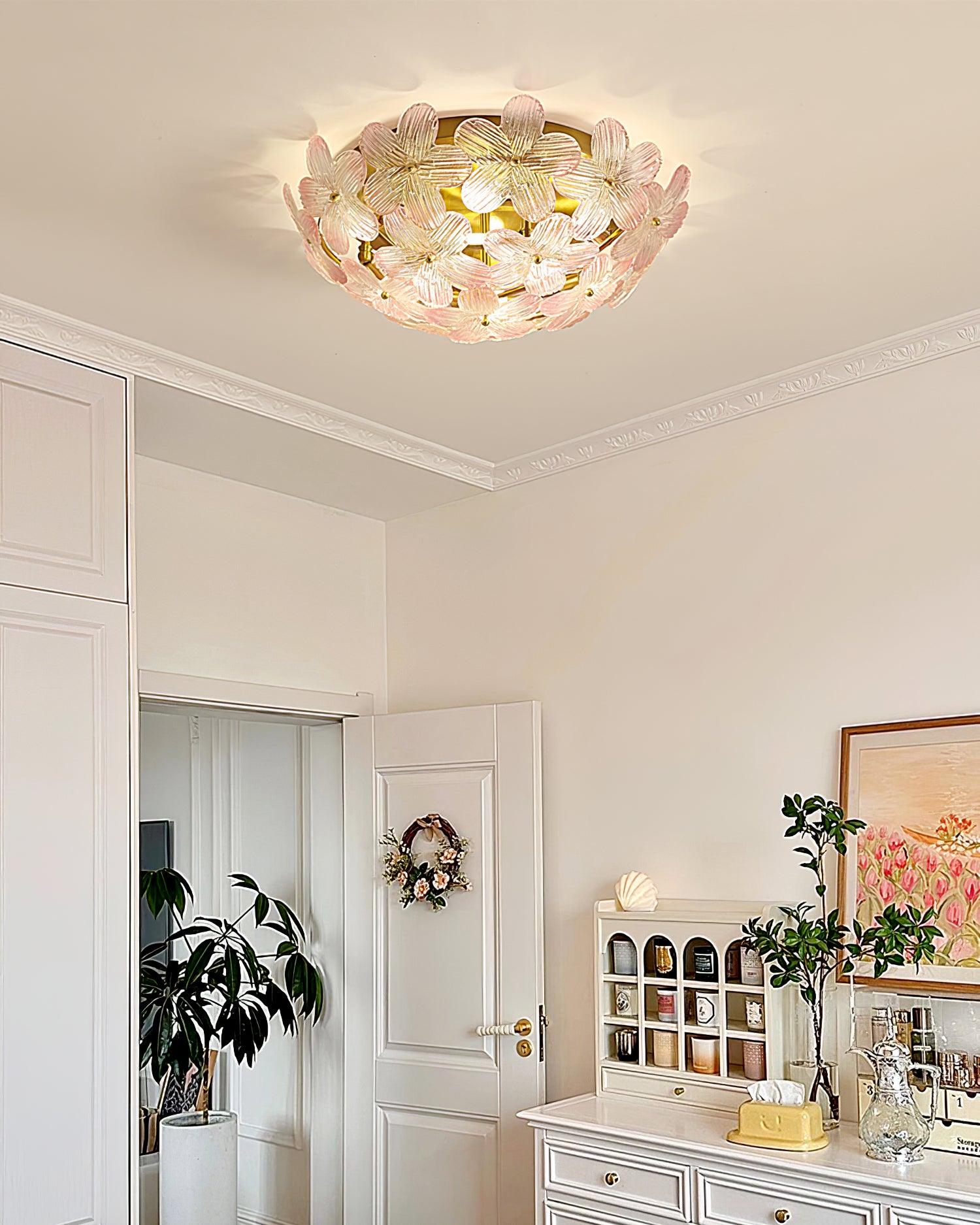 Anan Lustre Plafonnier Floral Verre Pêche
