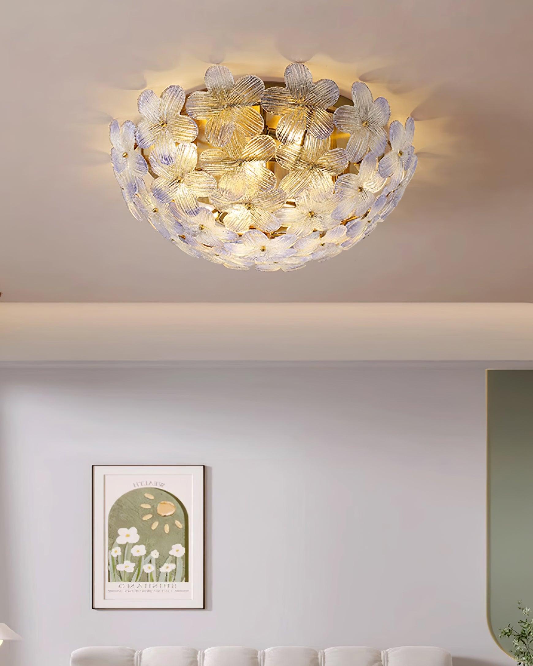 Anan Lustre Plafonnier Floral Verre Pêche