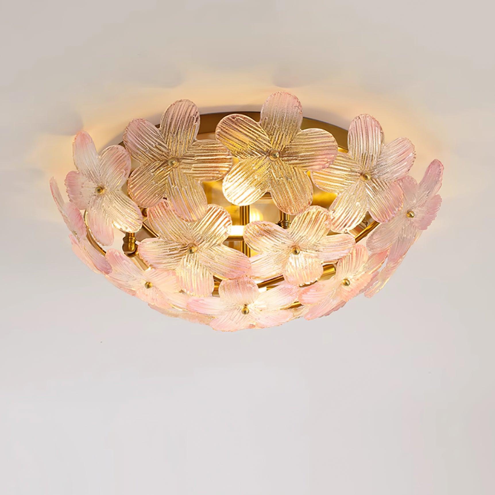 Anan Lustre Plafonnier Floral Verre Pêche
