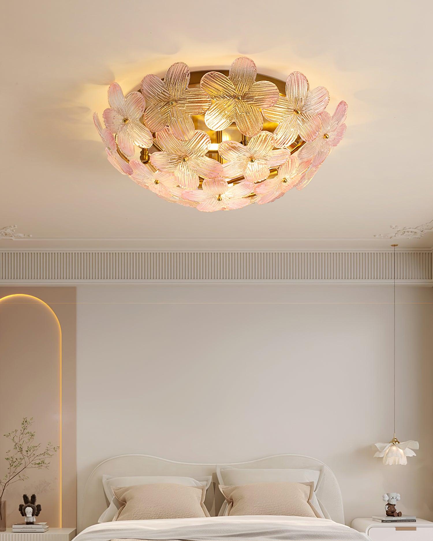Anan Lustre Plafonnier Floral Verre Pêche