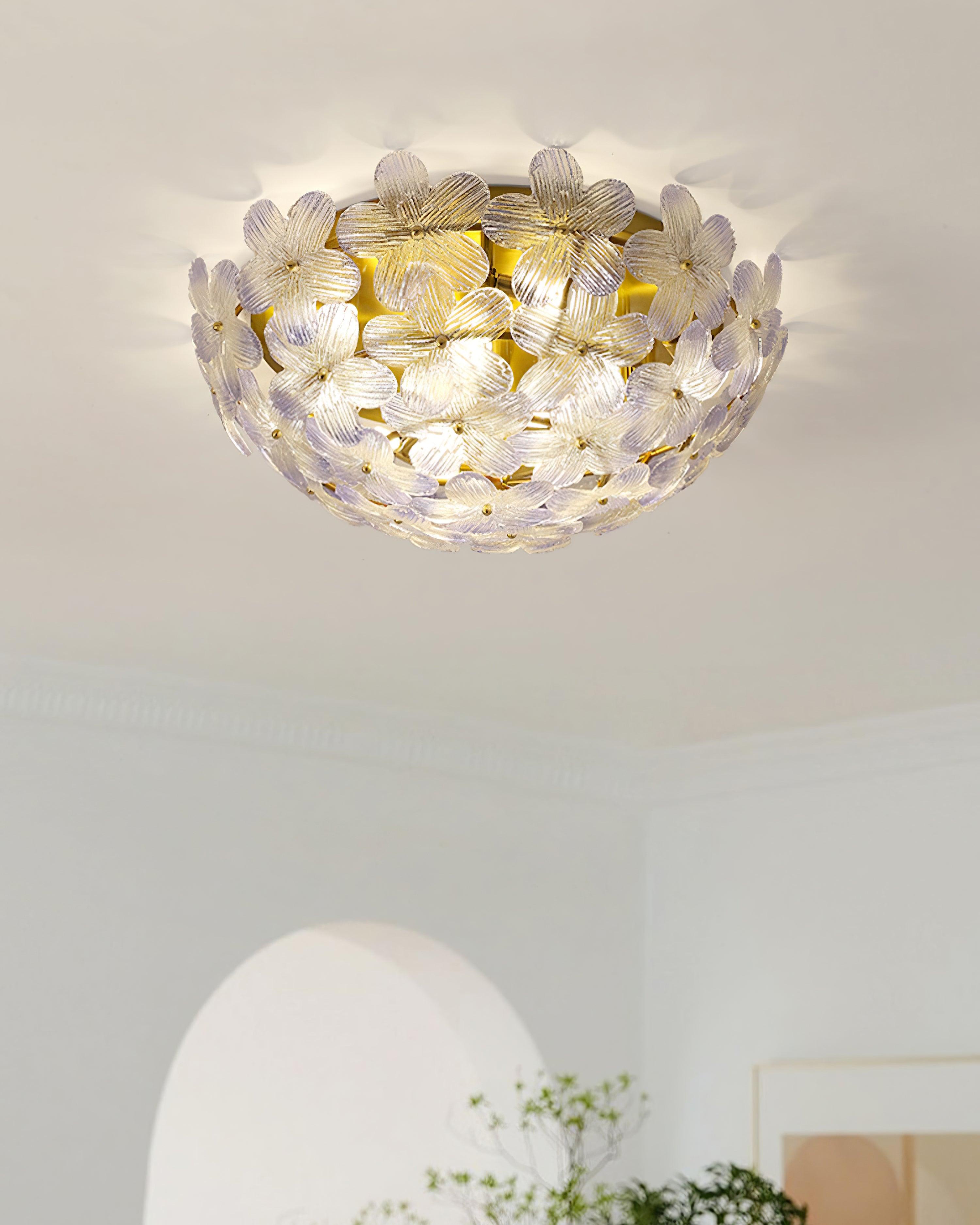 Anan Lustre Plafonnier Floral Verre Pêche