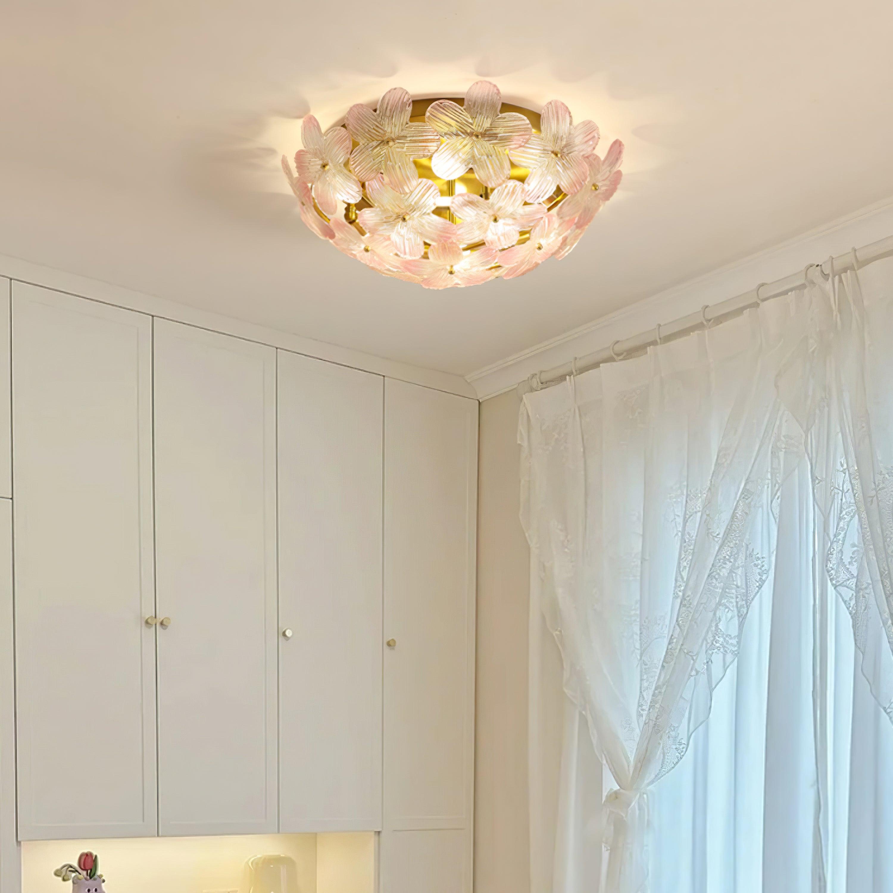Anan Lustre Plafonnier Floral Verre Pêche