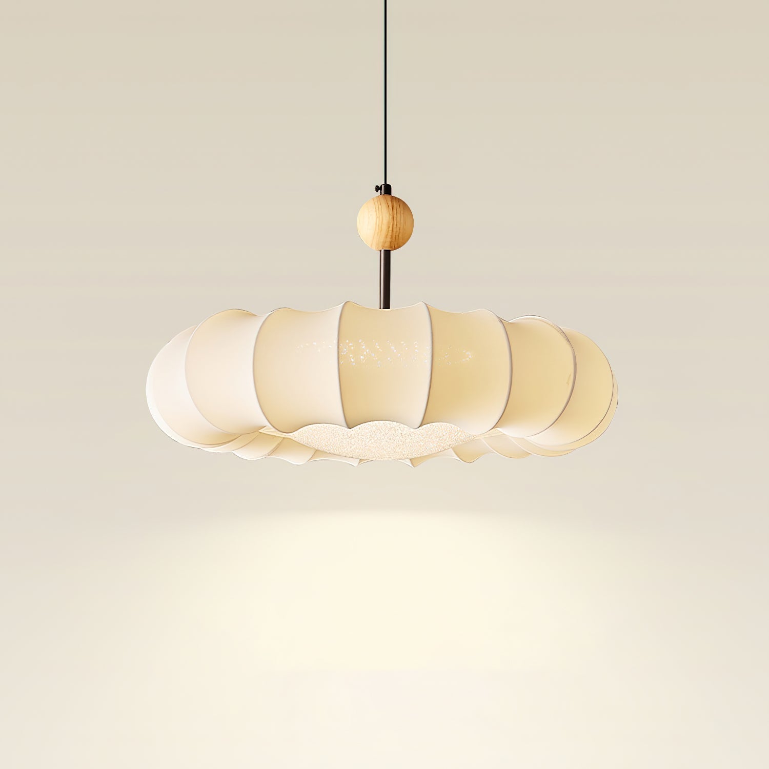 Virelli Suspension Abat-jour en Tissu Pétale Perle en Bois Wabi-Sabi Organique Cozy