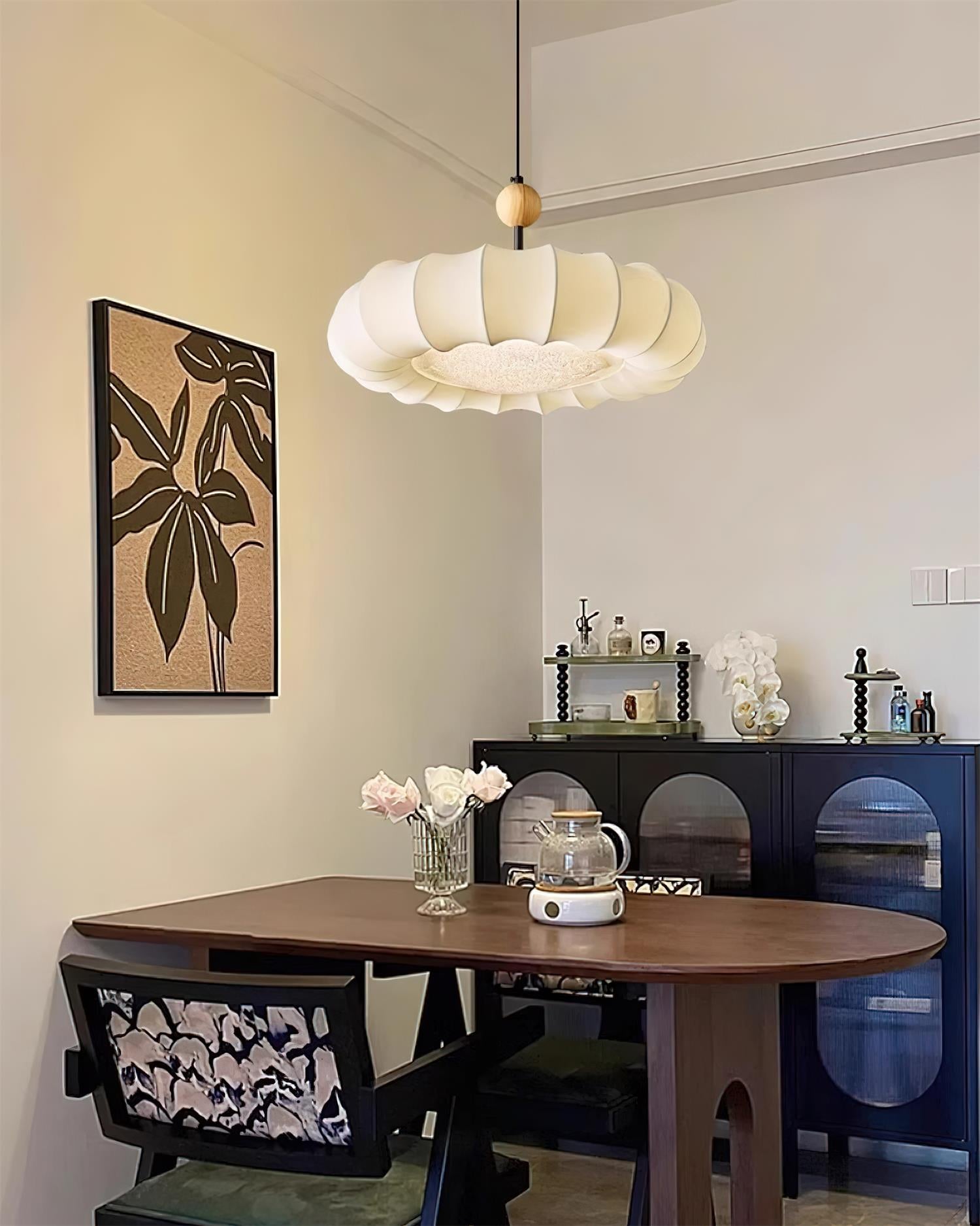 Virelli Suspension Abat-jour en Tissu Pétale Perle en Bois Wabi-Sabi Organique Cozy