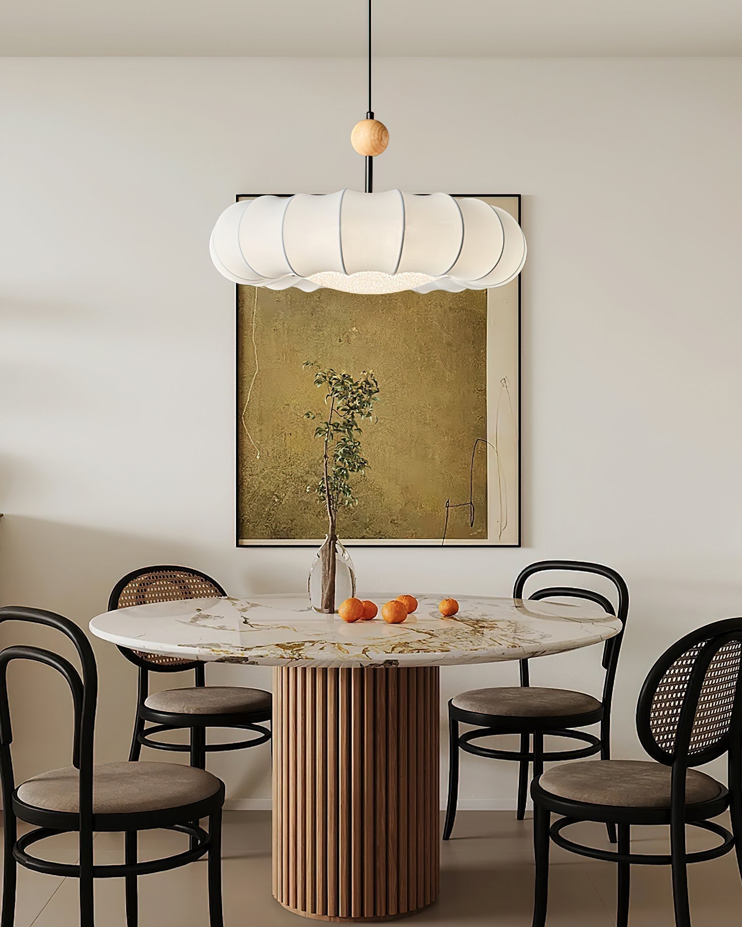 Virelli Suspension Abat-jour en Tissu Pétale Perle en Bois Wabi-Sabi Organique Cozy