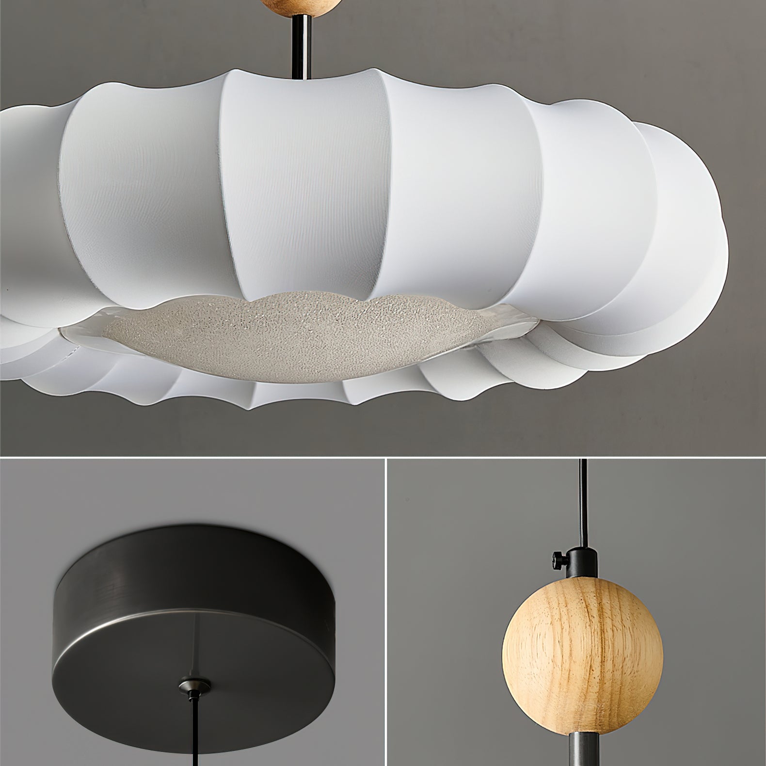 Virelli Suspension Abat-jour en Tissu Pétale Perle en Bois Wabi-Sabi Organique Cozy