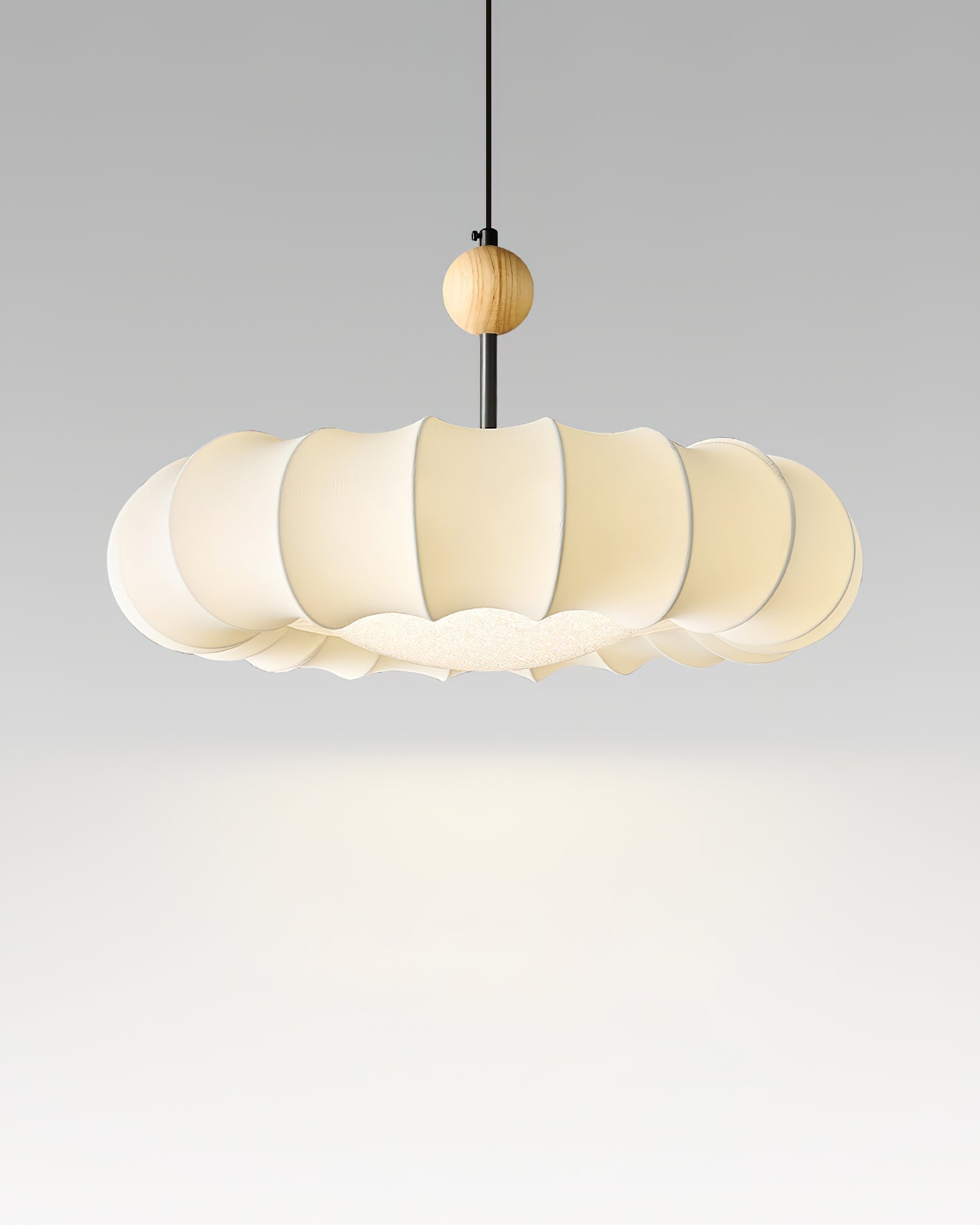 Virelli Suspension Abat-jour en Tissu Pétale Perle en Bois Wabi-Sabi Organique Cozy