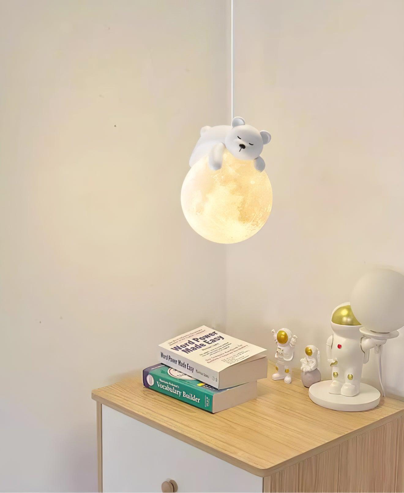 Lustra Suspension Lampe Ours Lune pour Chambre d'Enfant