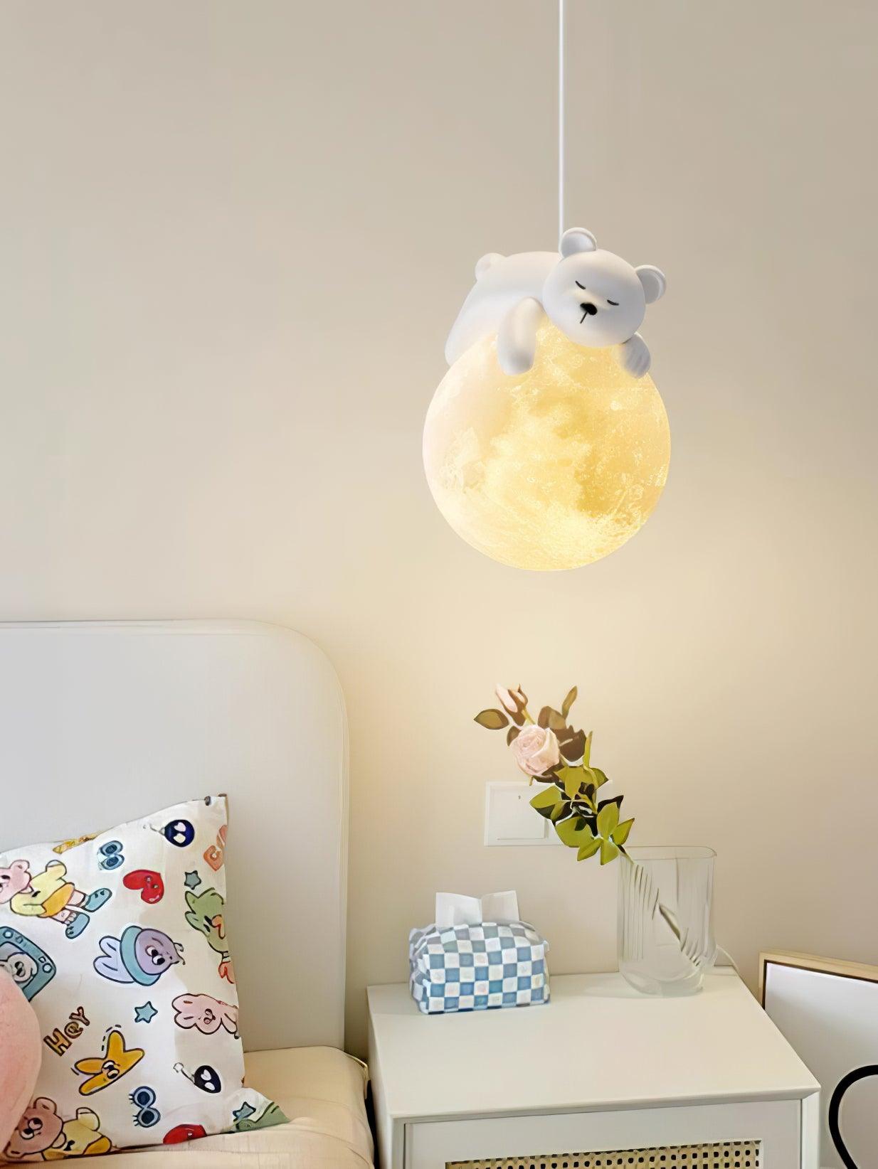 Lustra Suspension Lampe Ours Lune pour Chambre d'Enfant