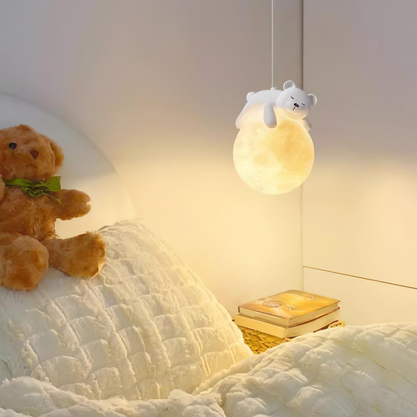 Lustra Suspension Lampe Ours Lune pour Chambre d'Enfant