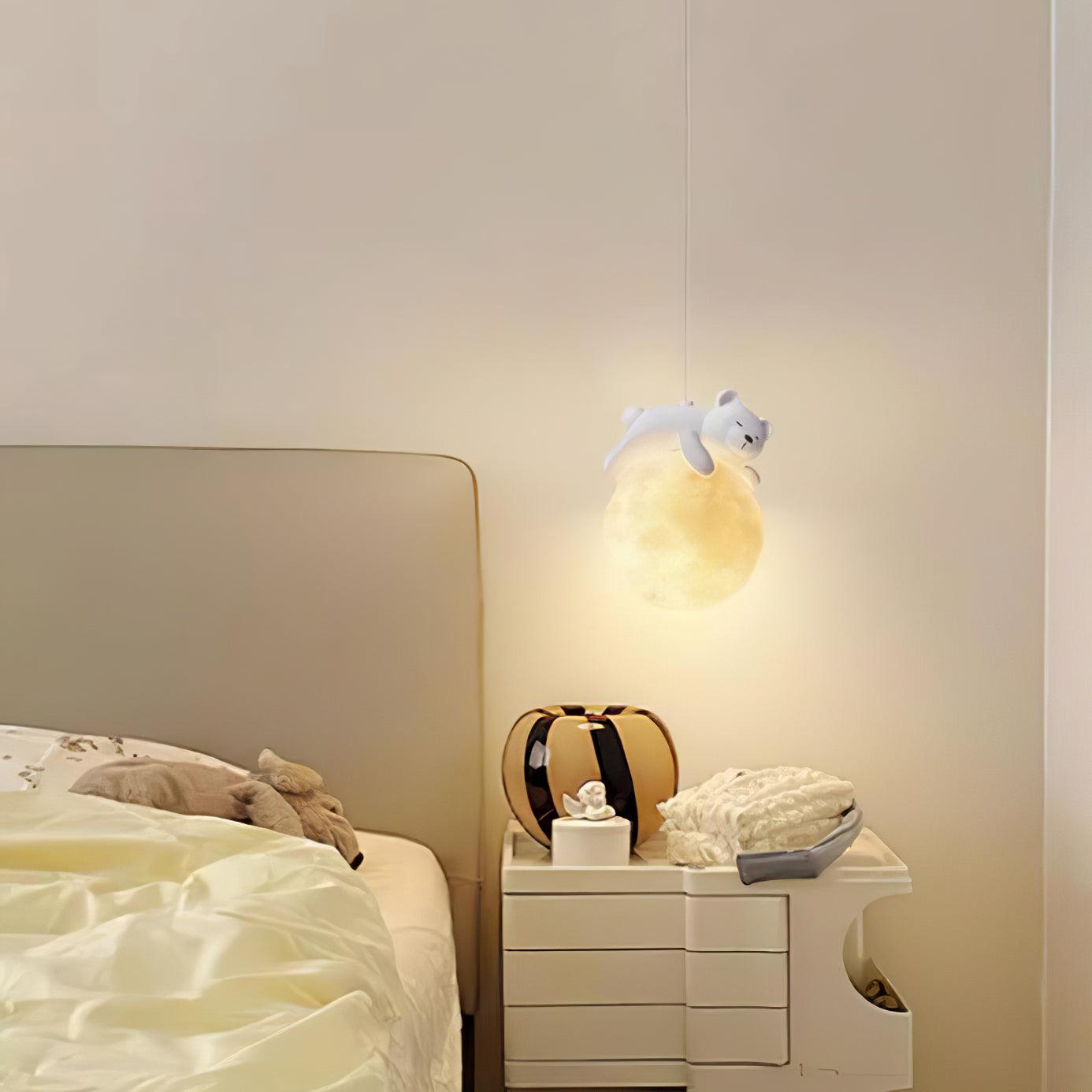 Lustra Suspension Lampe Ours Lune pour Chambre d'Enfant