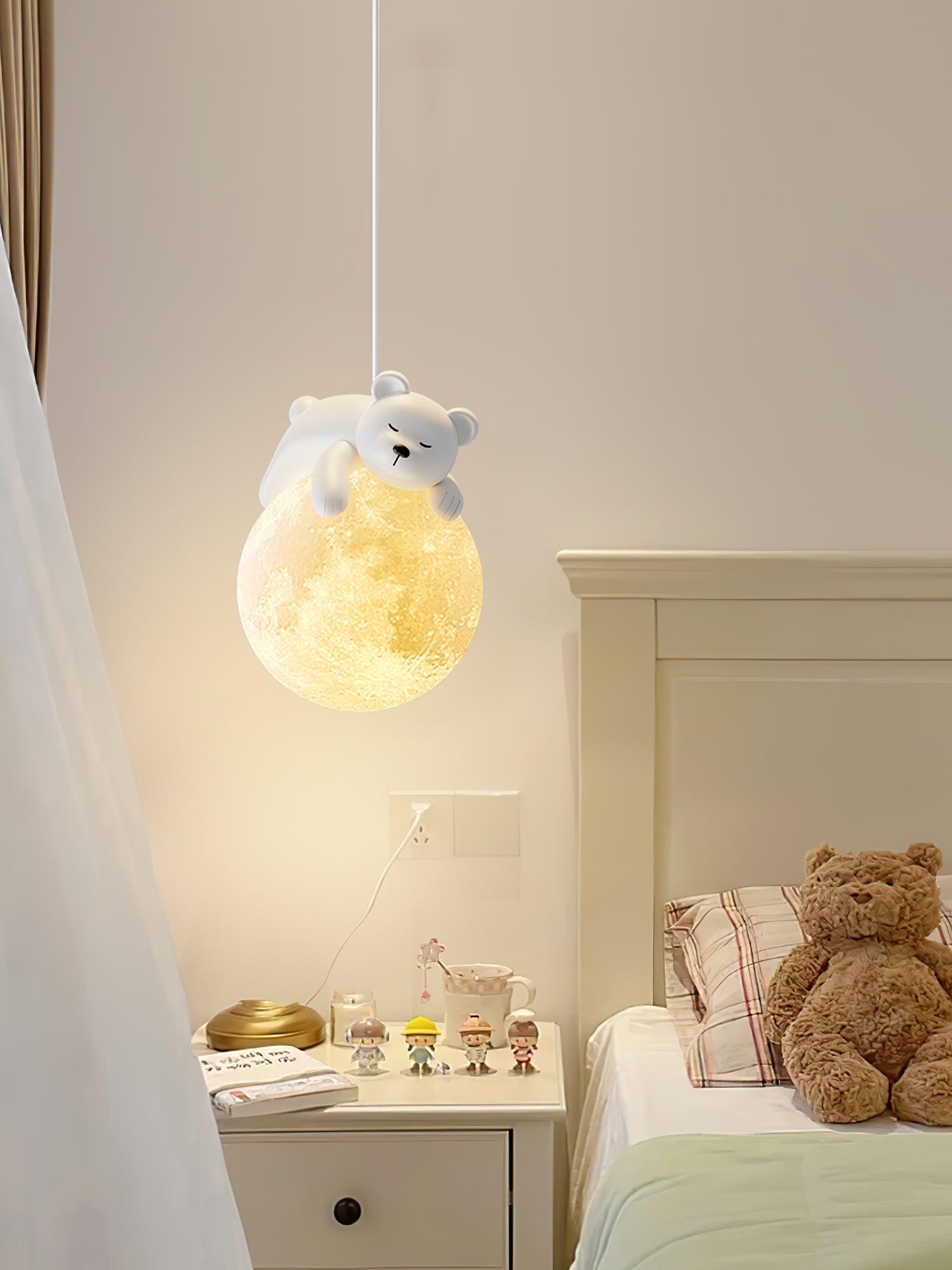 Lustra Suspension Lampe Ours Lune pour Chambre d'Enfant