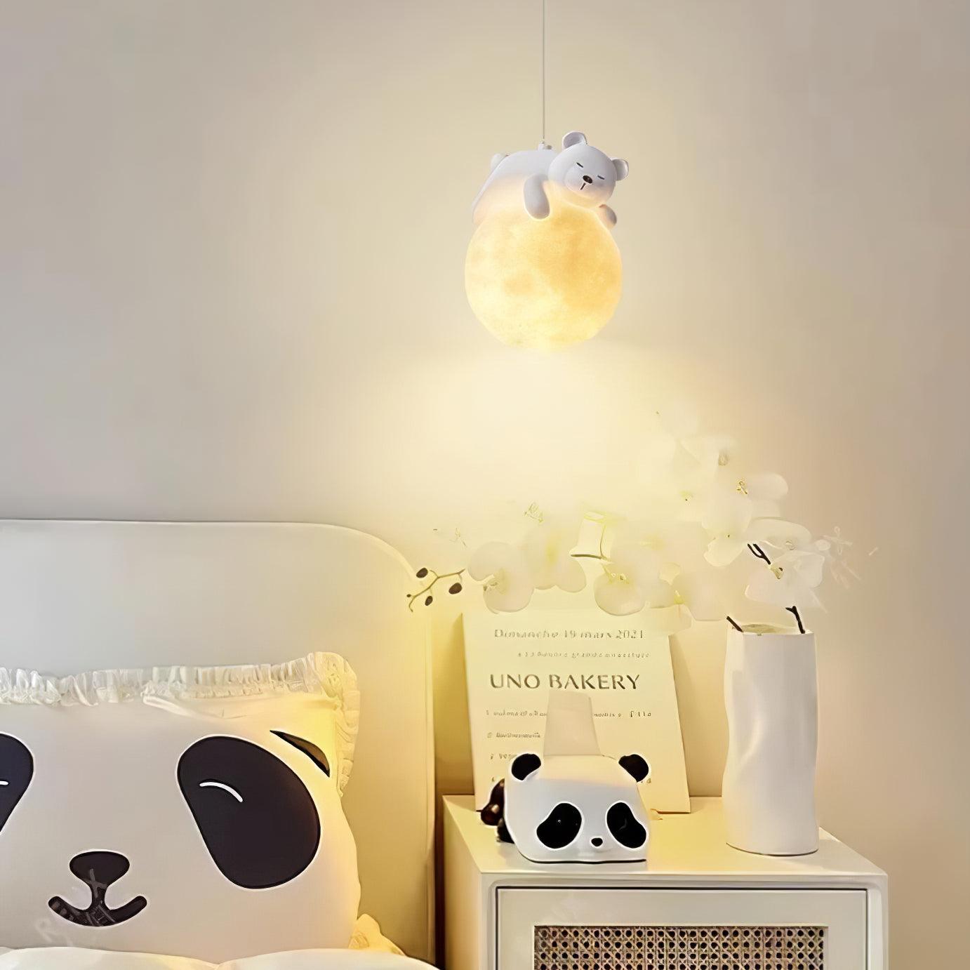 Lustra Suspension Lampe Ours Lune pour Chambre d'Enfant