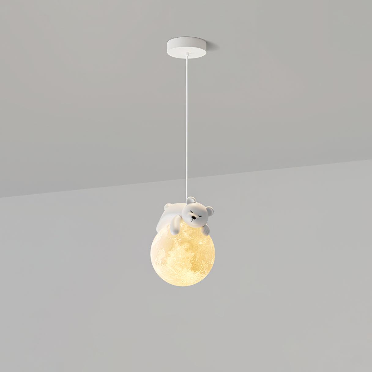 Lustra Suspension Lampe Ours Lune pour Chambre d'Enfant