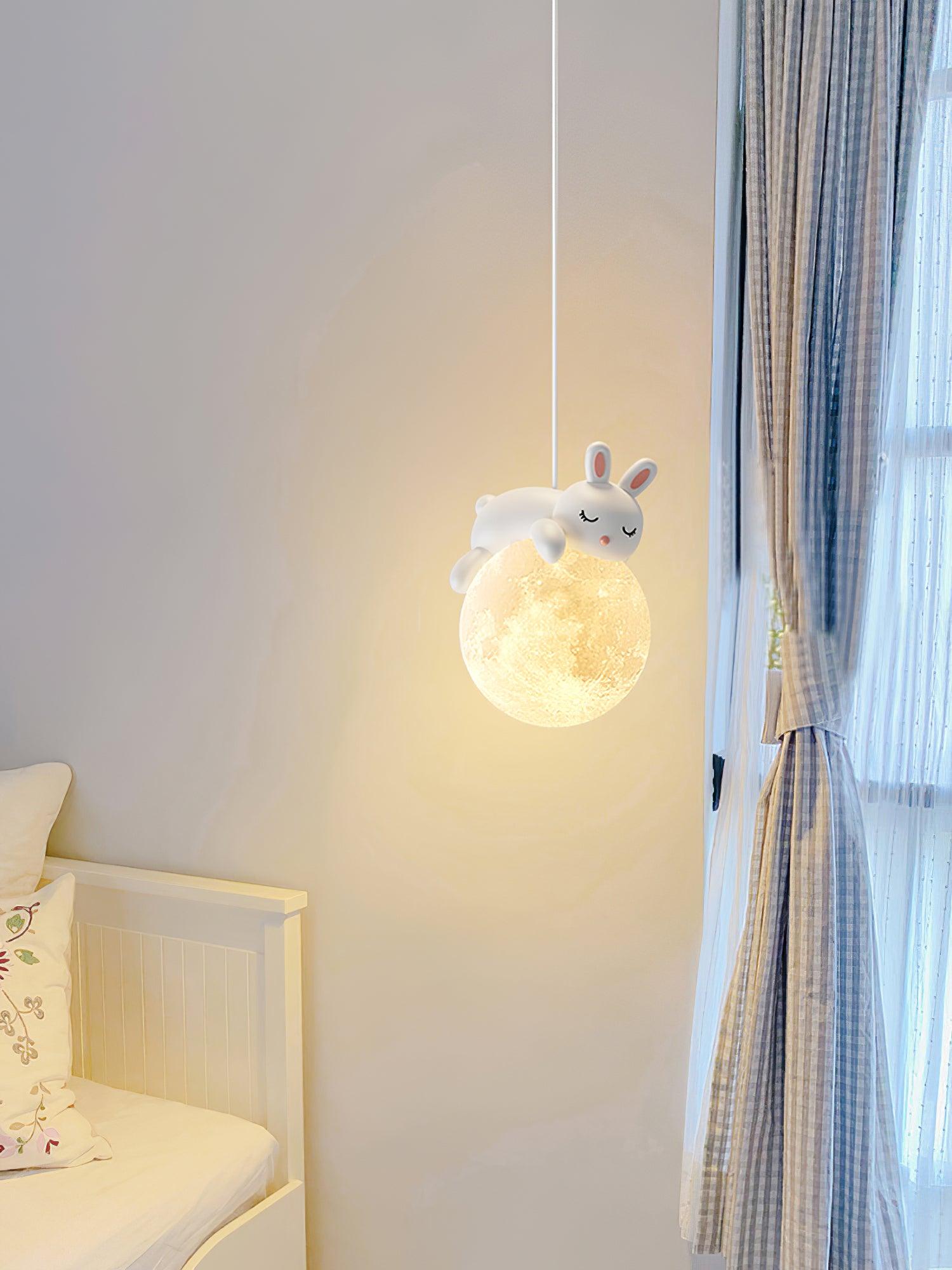 Lustra Suspension Lampe Ours Lune pour Chambre d'Enfant