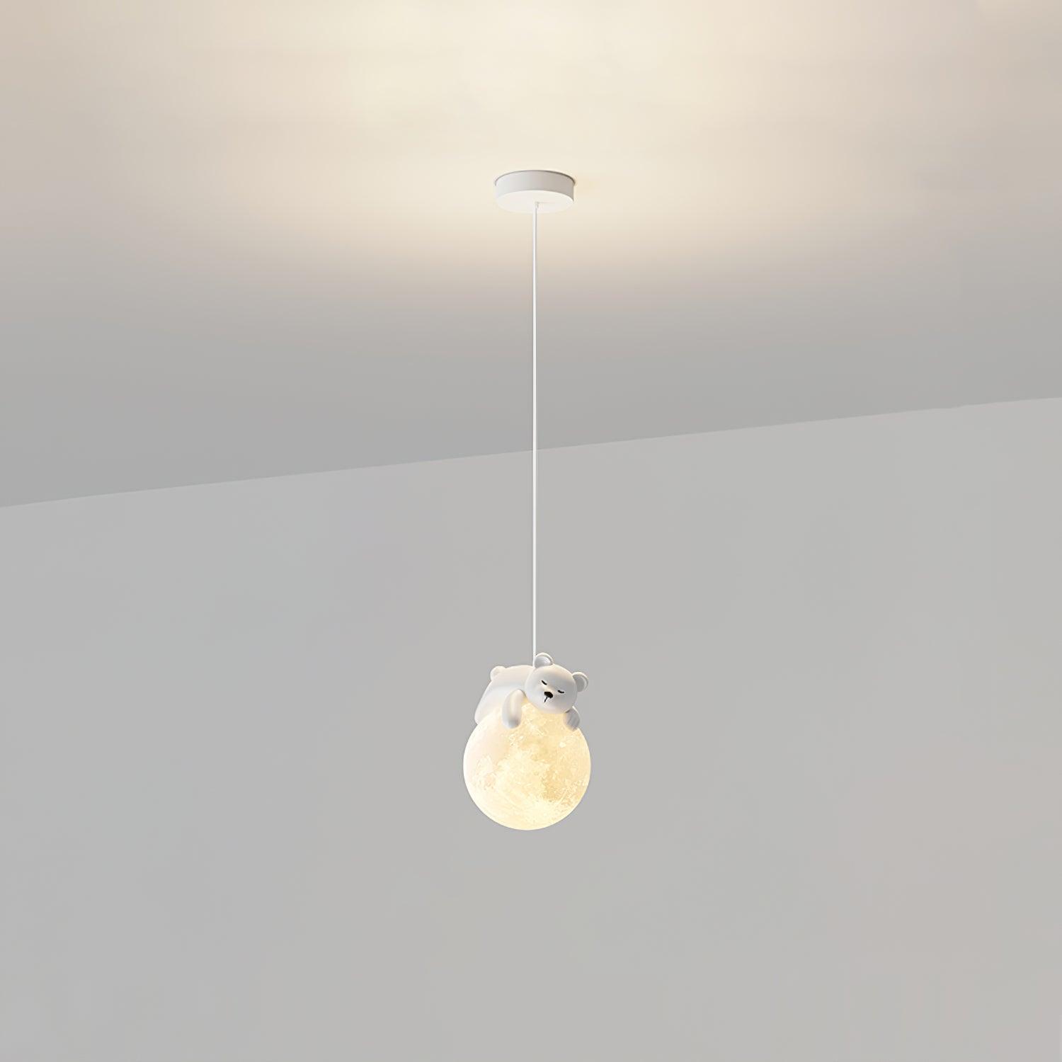 Lustra Suspension Lampe Ours Lune pour Chambre d'Enfant