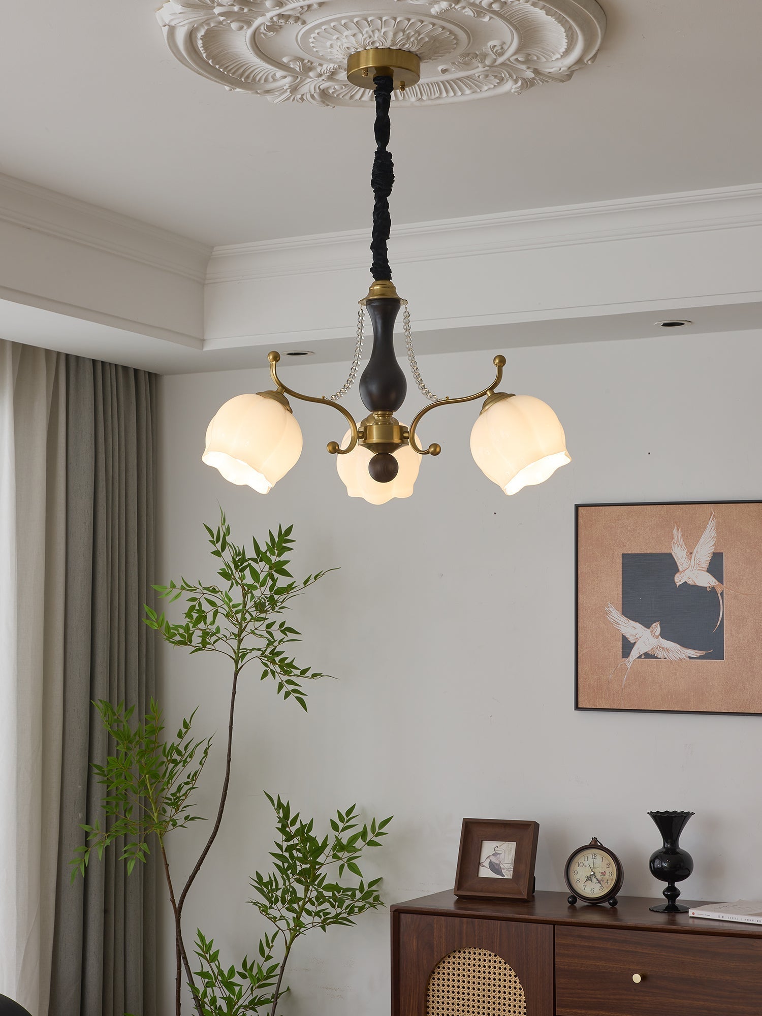Lustra Lustre Bois Verre Vintage